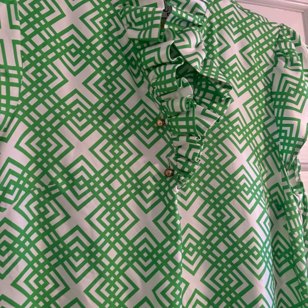 Elizabeth McKay Silk Green Patterned Women's Top - Picture 2 of 3